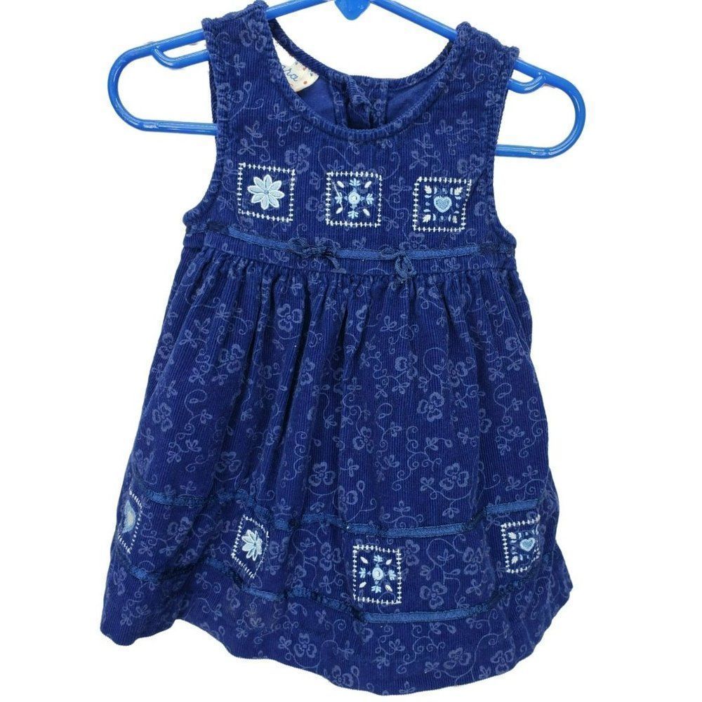 Vintage Samara Baby Girl Summer Sundress Corduroy Seersucker Embroidered 12 Mth